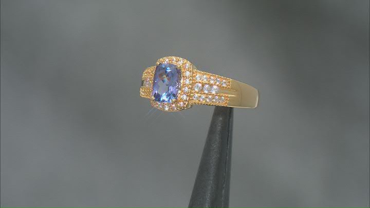 Tanzanite With White Zircon 18K Yellow Gold Over Sterling Silver Ring 0.98ctw Video Thumbnail