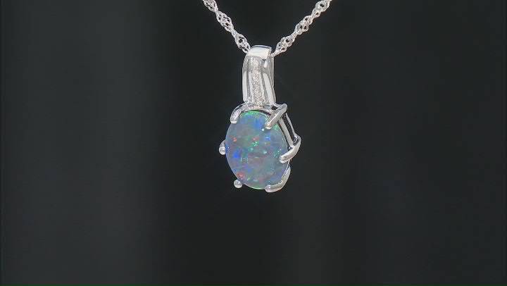 Multi Color Australian Opal Triplet Rhodium Over Sterling Silver Pendant with Chain Video Thumbnail