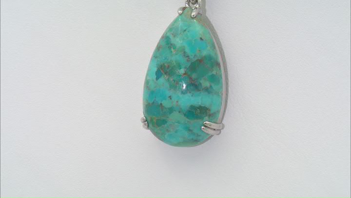 Blue Turquoise Rhodium Over Sterling Silver Pendant with Chain Video Thumbnail