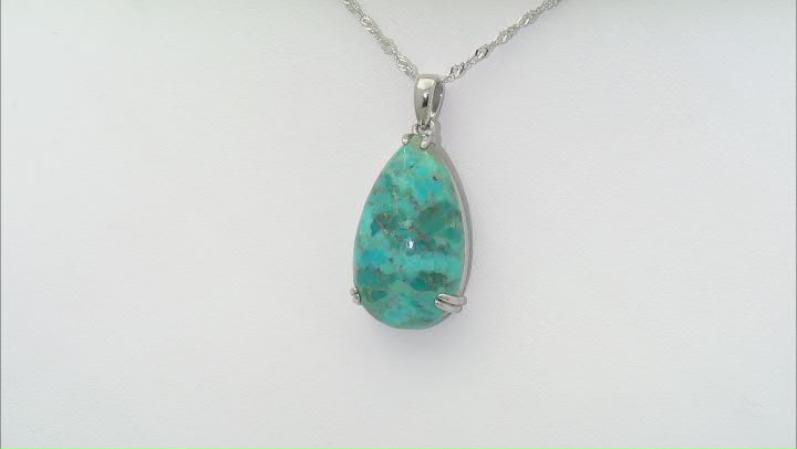 Blue Turquoise Rhodium Over Sterling Silver Pendant with Chain Video Thumbnail