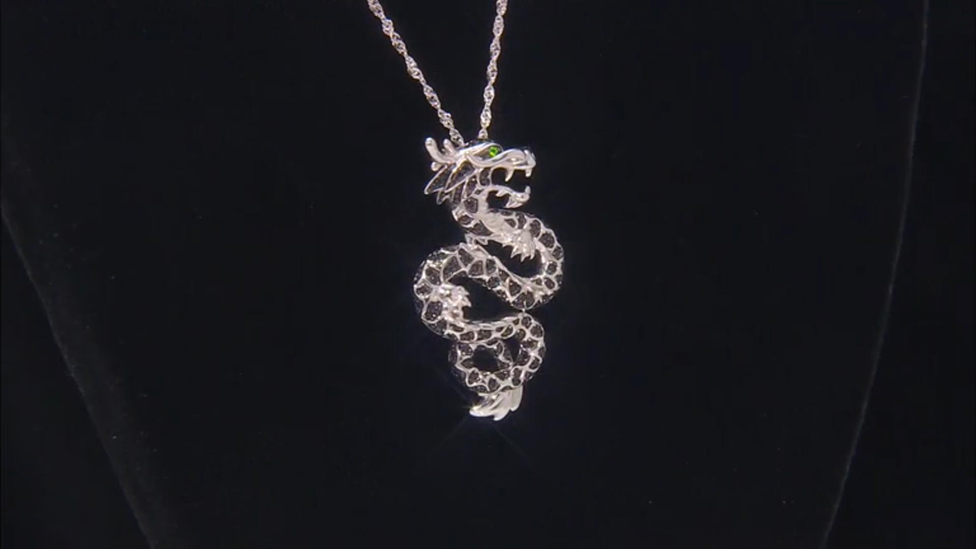 Black Spinel Rhodium Over Sterling Silver Dragon Pendant with Chain 0.44ctw Video Thumbnail