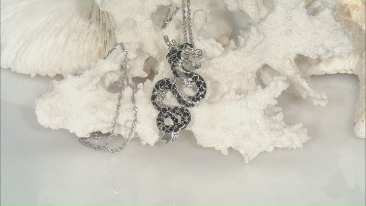 Black Spinel Rhodium Over Sterling Silver Dragon Pendant with Chain 0.44ctw Video Thumbnail