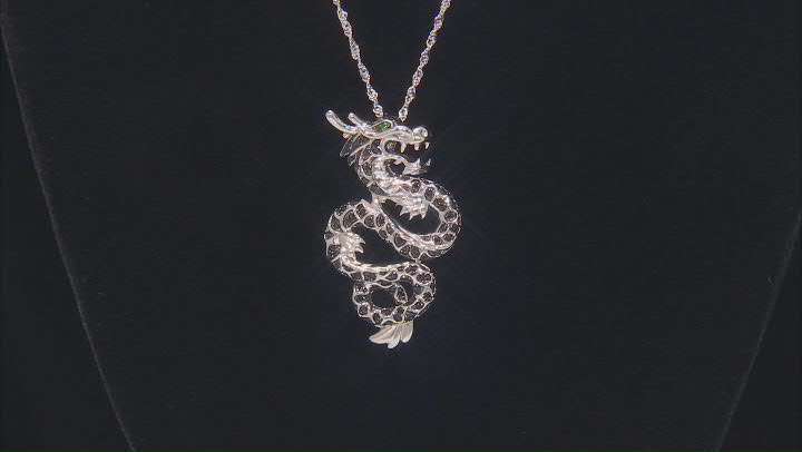 Black Spinel Rhodium Over Sterling Silver Dragon Pendant with Chain 0.44ctw Video Thumbnail