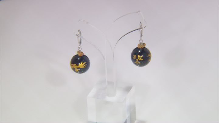 Black Onyx with Citrine Rhodium Over Sterling Silver Carved Dragon Earrings 0.51ctw Video Thumbnail