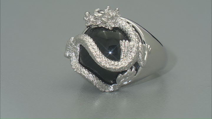 Black Agate Rhodium Over Sterling Silver Dragon Ring Video Thumbnail
