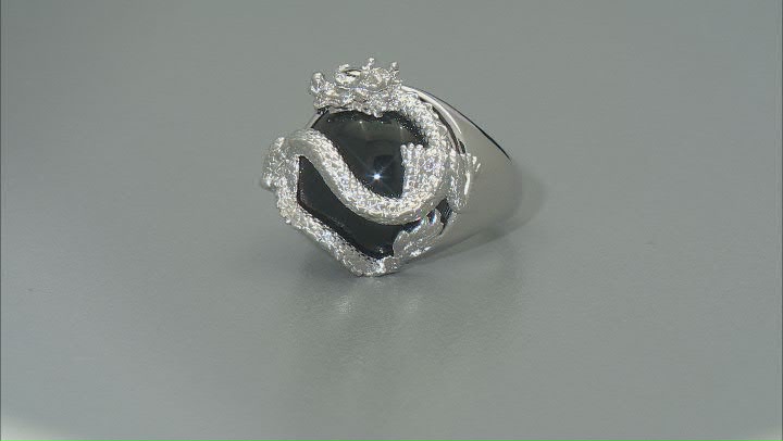 Black Agate Rhodium Over Sterling Silver Dragon Ring Video Thumbnail