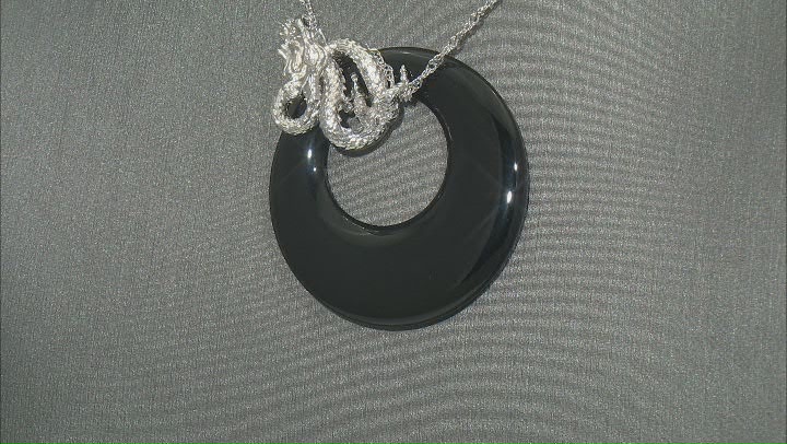 Black Agate Rhodium Over Sterling Silver Pendant with Chain Video Thumbnail