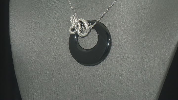 Black Agate Rhodium Over Sterling Silver Pendant with Chain Video Thumbnail