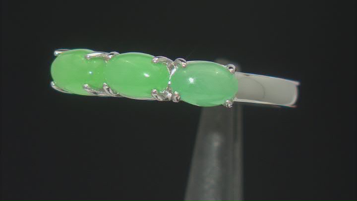 Green Jadeite Rhodium Over Sterling Silver Ring Video Thumbnail