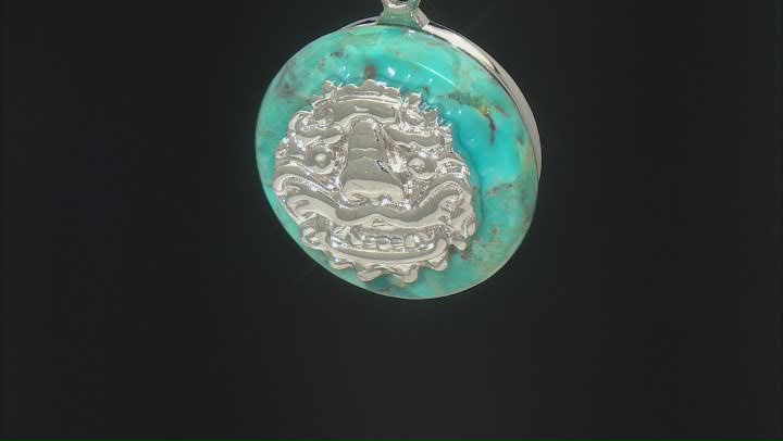 Blue Turquoise Rhodium Over Sterling Silver Dragon Pendant with Chain Video Thumbnail