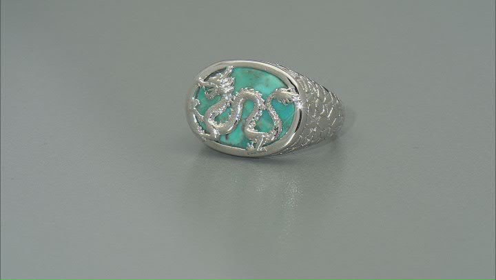 Blue Turquoise Rhodium Over Sterling Silver Dragon Ring Video Thumbnail