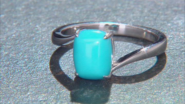 Blue Sleeping Beauty Turquoise Rhodium Over Sterling Silver Ring Video Thumbnail