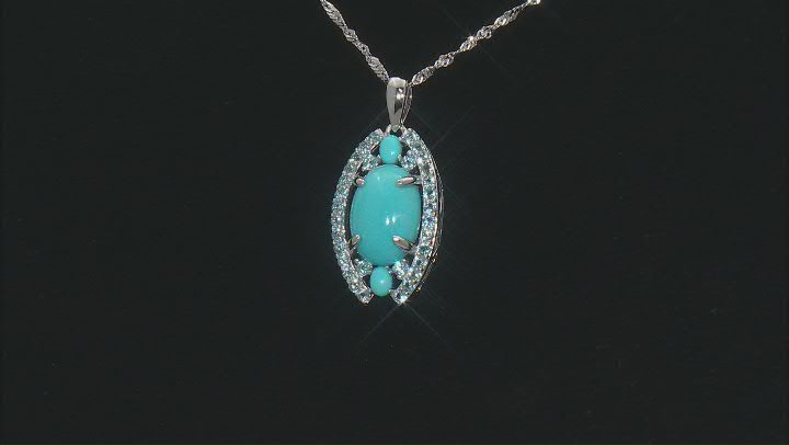 Blue Sleeping Beauty Turquoise Rhodium Over Sterling Silver Pendant With Chain 0.91ctw Video Thumbnail