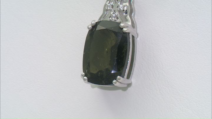 Green Moldavite Rhodium Over Sterling Silver Pendant with Chain 4.06ctw Video Thumbnail