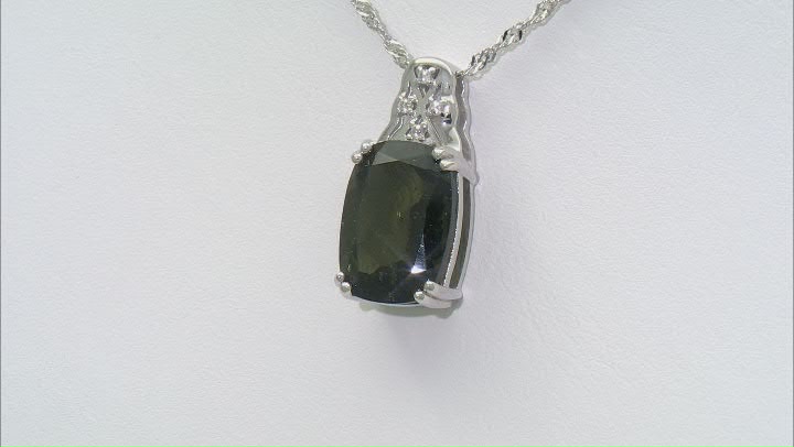 Green Moldavite Rhodium Over Sterling Silver Pendant with Chain 4.06ctw Video Thumbnail