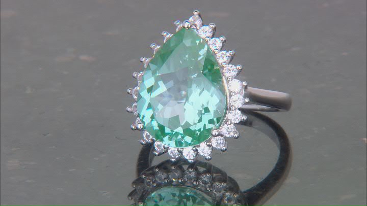 Green Lab Created Spinel Rhodium Over Sterling Silver Ring 6.20ctw Video Thumbnail