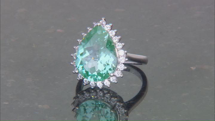 Green Lab Created Spinel Rhodium Over Sterling Silver Ring 6.20ctw Video Thumbnail