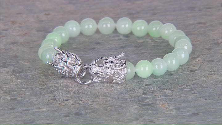 Green Jadeite Rhodium Over Sterling Silver Dragon Stretch Bracelet Video Thumbnail