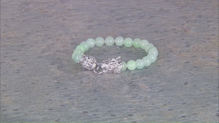 Green Jadeite Rhodium Over Sterling Silver Dragon Stretch Bracelet Video Thumbnail