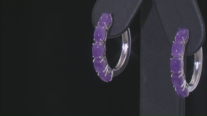 Purple Jadeite Rhodium Over Sterling Silver Hoop Earrings Video Thumbnail