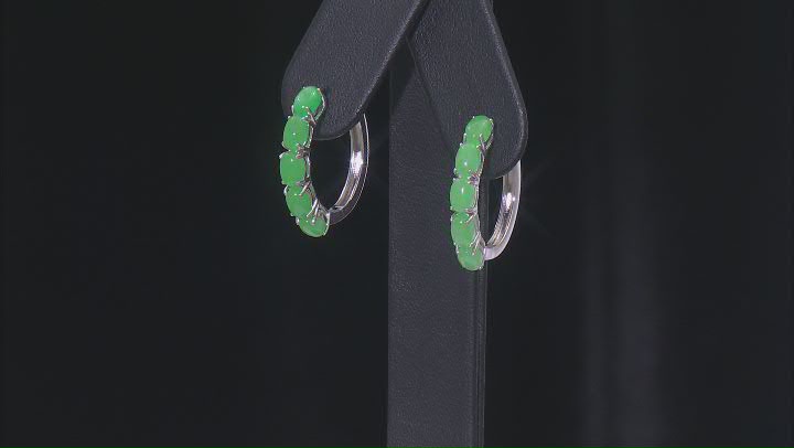 Green Jadeite Rhodium Over Sterling Silver Hoop Earrings Video Thumbnail