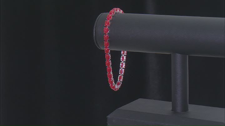 Red Jadeite Rhodium Over Sterling Silver Bracelet Video Thumbnail