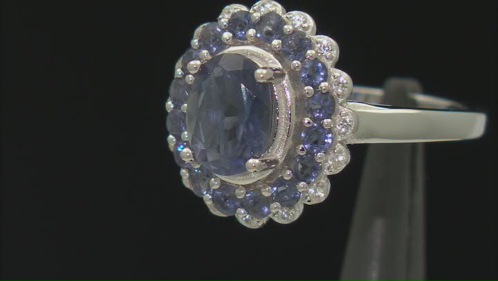 Blue Iolite Rhodium Over Sterling Silver Ring 1.45ctw Video Thumbnail