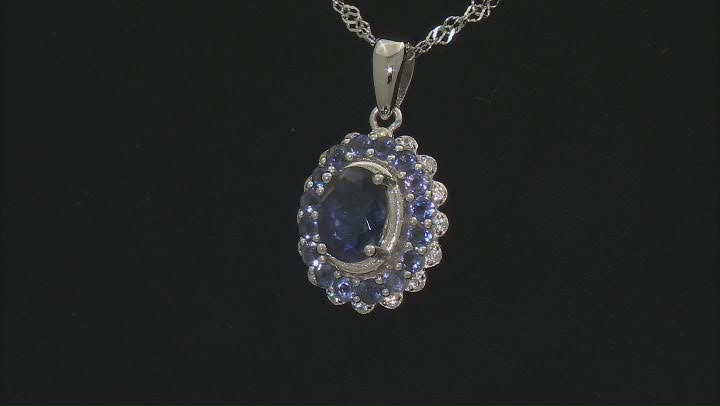 Blue Iolite Rhodium Over Sterling Silver Pendant with Chain 1.45ctw Video Thumbnail