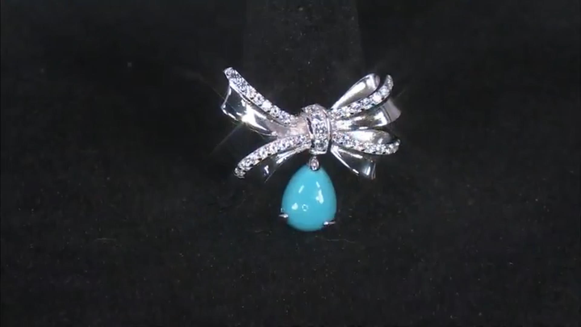 Blue Sleeping Beauty Turquoise Rhodium Over Sterling Silver Bow Ring 0.36cftw Video Thumbnail