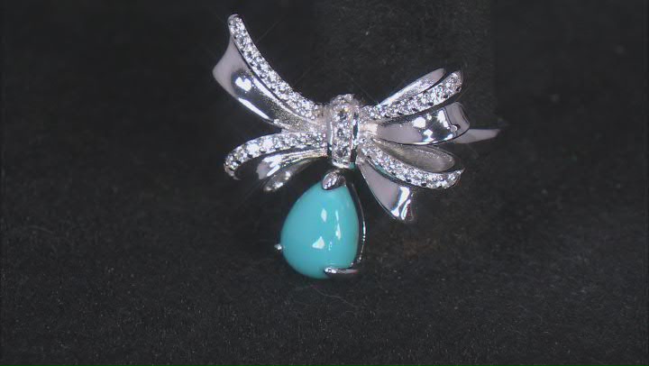 Blue Sleeping Beauty Turquoise Rhodium Over Sterling Silver Bow Ring 0.36cftw Video Thumbnail