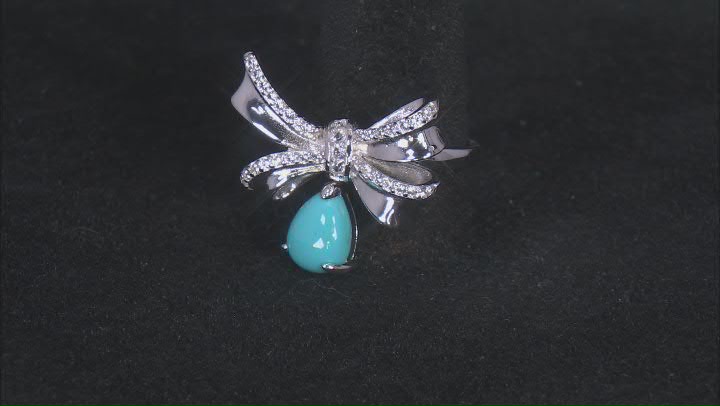 Blue Sleeping Beauty Turquoise Rhodium Over Sterling Silver Bow Ring 0.36cftw Video Thumbnail