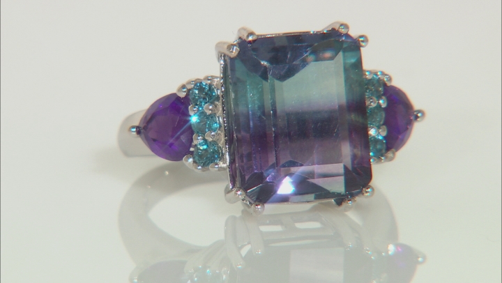 Bi-Color Fluorite Rhodium Over Sterling Silver Ring 7.07ctw Video Thumbnail