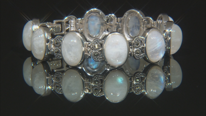 White Rainbow Moonstone Sterling Silver Bracelet Video Thumbnail