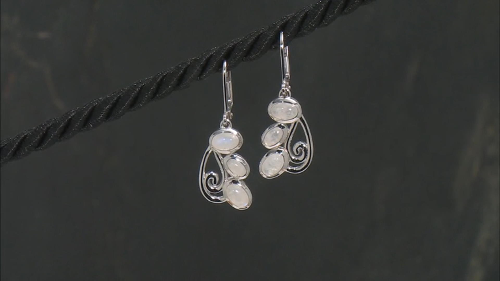 White rainbow moonstone rhodium over sterling silver earrings Video Thumbnail
