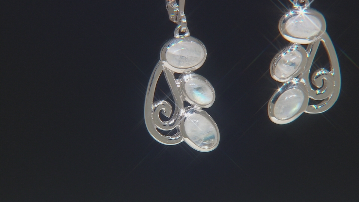 White rainbow moonstone rhodium over sterling silver earrings Video Thumbnail
