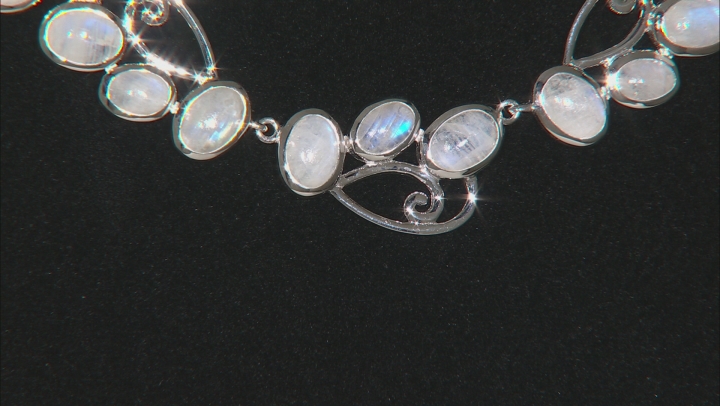 White Rainbow Moonstone Rhodium Over Silver Adjustable Bolo Necklace