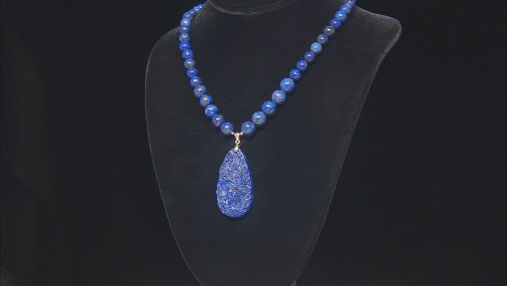 Blue lapis lazuli bead and carved peacock sterling silver necklace Video Thumbnail