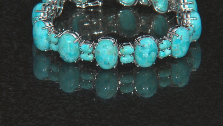 Blue Kingman Turquoise Rhodium Over Silver Bracelet Video Thumbnail
