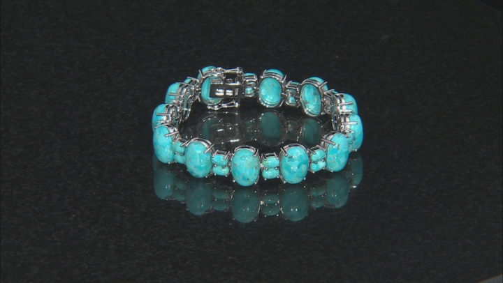 Blue Kingman Turquoise Rhodium Over Silver Bracelet Video Thumbnail