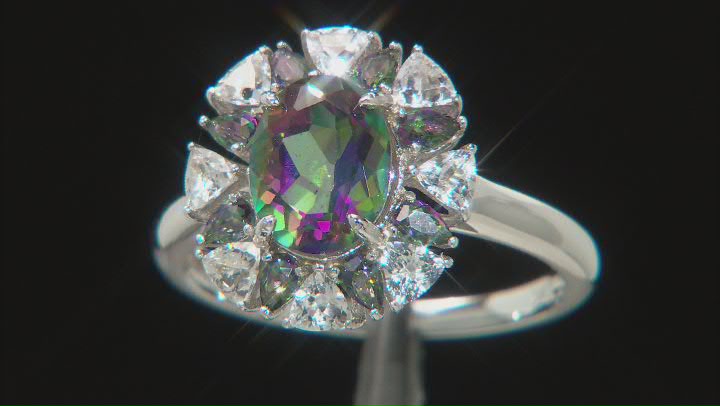 Mystic Fire® Green Topaz Rhodium Over Silver Ring 3.14ctw Video Thumbnail