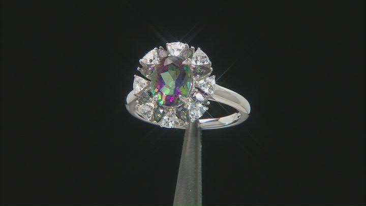 Mystic Fire® Green Topaz Rhodium Over Silver Ring 3.14ctw Video Thumbnail