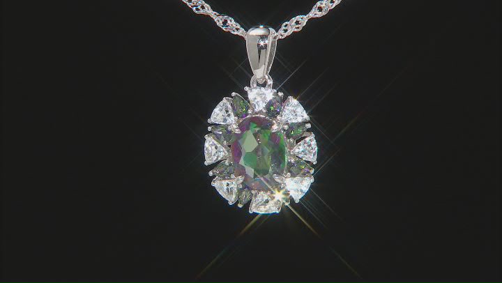 Mystic Fire(R) Topaz Rhodium Over Silver Pendant With Chain 3.54ctw Video Thumbnail