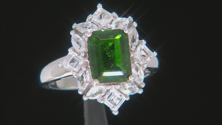 Green Chrome Diopside Rhodium Over Silver Ring 3.16ctw Video Thumbnail