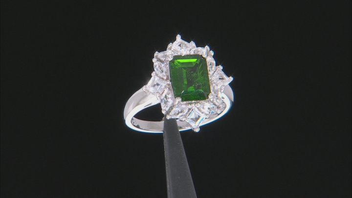 Green Chrome Diopside Rhodium Over Silver Ring 3.16ctw Video Thumbnail