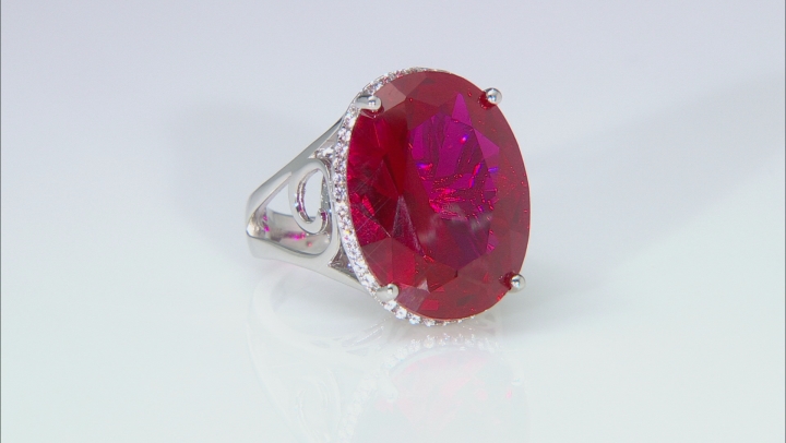Red Lab Created Ruby Rhodium Over Silver Ring 22.93ctw Video Thumbnail
