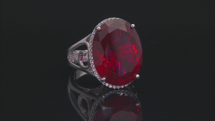Red Lab Created Ruby Rhodium Over Silver Ring 22.93ctw Video Thumbnail