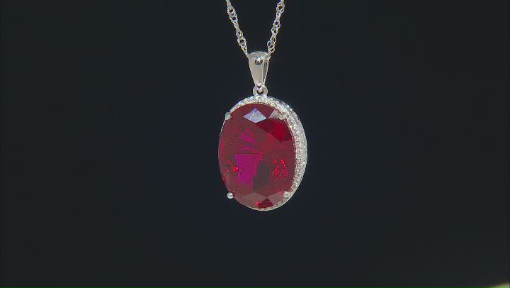 Red Lab Created Ruby Rhodium Over Silver Pendant With Chain 22.93ctw Video Thumbnail