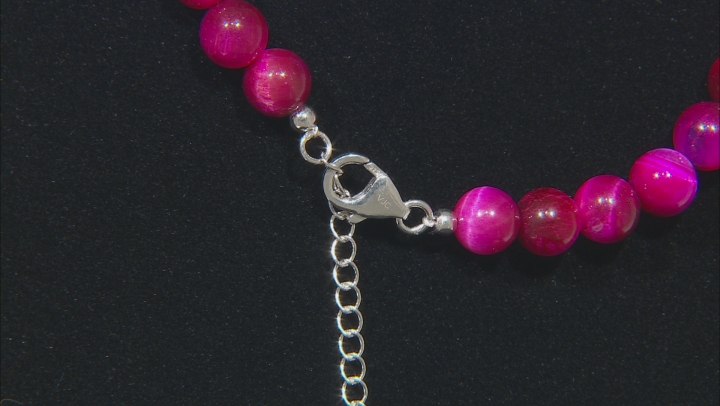 Pink Tigers Eye Strand Rhodium Over Silver Necklace Video Thumbnail