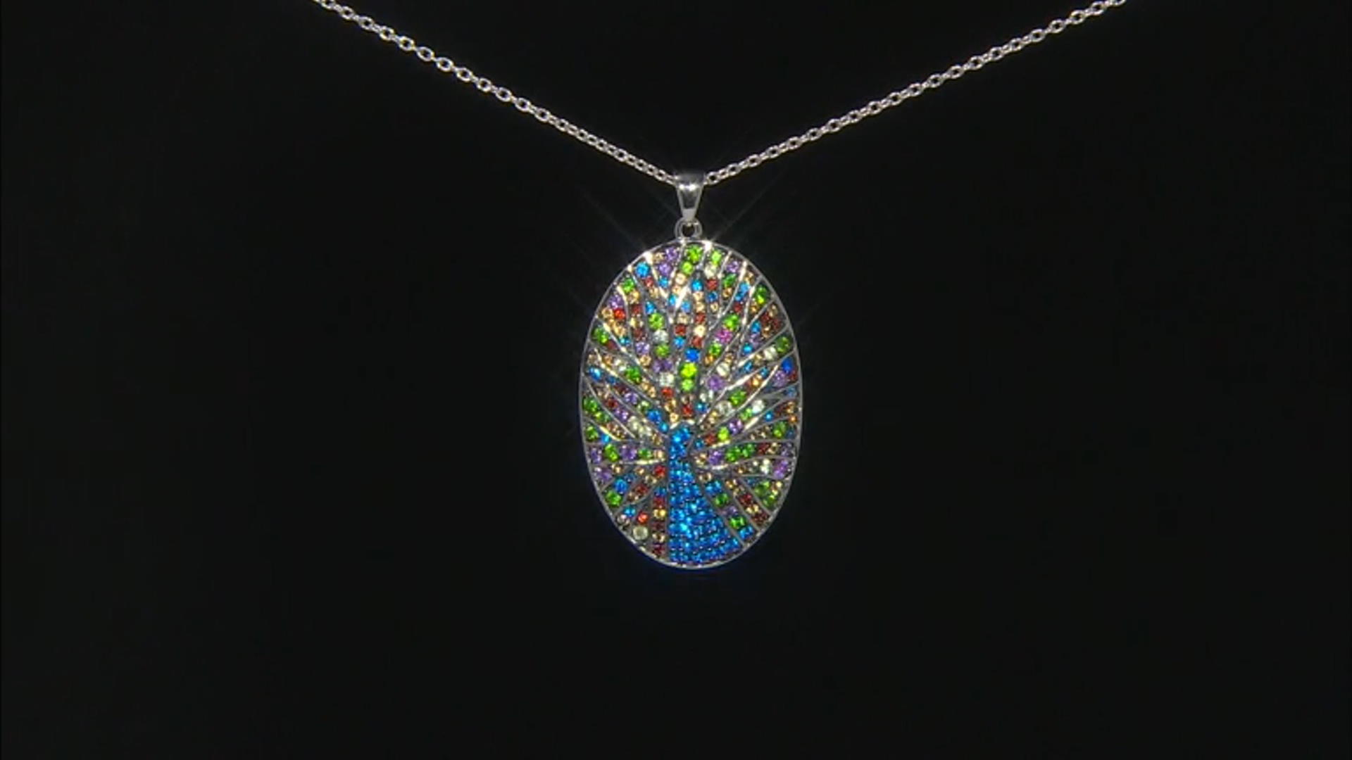 Multi-Gemstone Rhodium Over Sterling Silver Peacock Pendant with Chain 2.45ctw Video Thumbnail