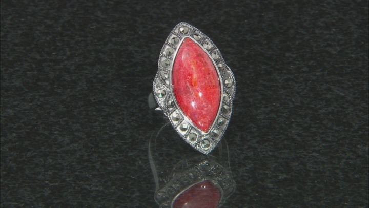 Red Sponge Coral Rhodium Over Silver Ring Video Thumbnail